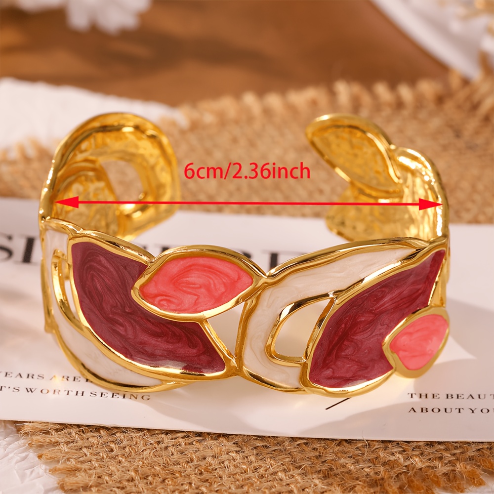 Irregular Color-Block Enamel Hammered Open Cuff Bracelet